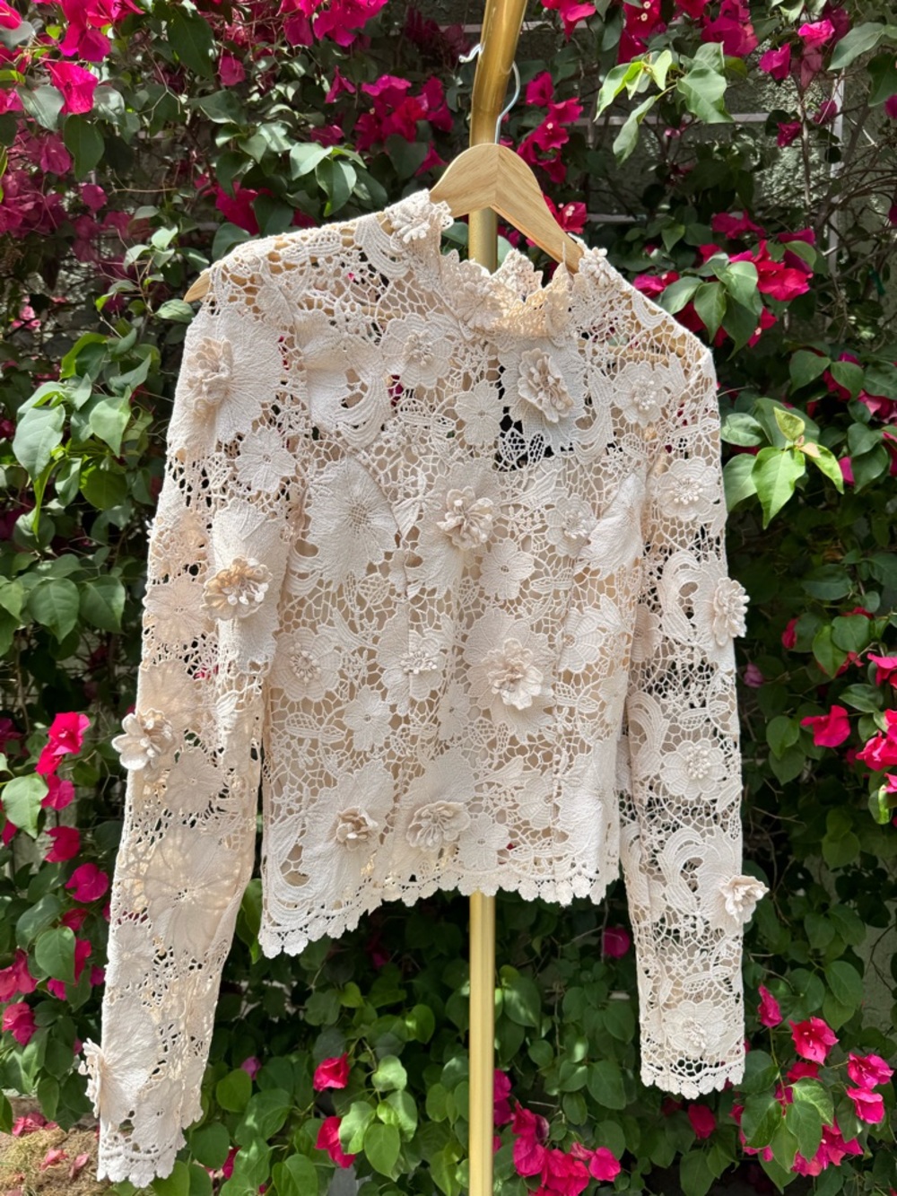 Women's Cream Crochet Lace Floral Blouse